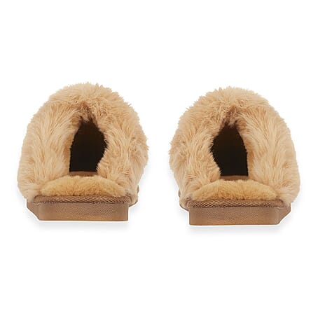 Jo - Joe Ladies FABLE Faux Fur Cuff Mule Slippers (Size 4) - Leopard Brown