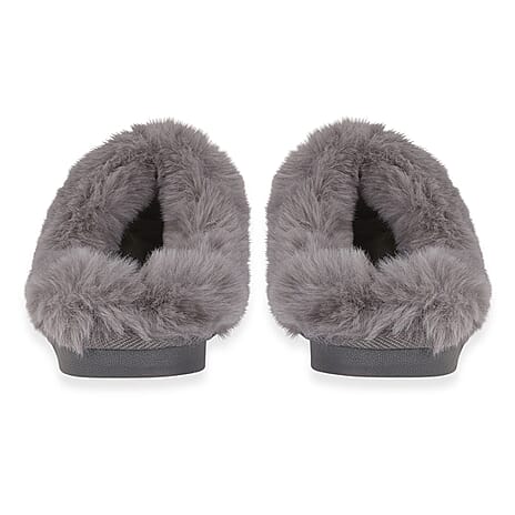 Jo - Joe Ladies SAVANNAH Fleecy Lined Mule Slipper with Luxurious Fur Collar (Size 5) - Grey
