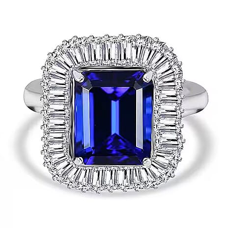 RHAPSODY 950 Platinum GSI Certified AAAA Tanzanite & White Diamond (VS-EF) Ring 10.00 Ct, Platinum Wt. 7.59 Gms.