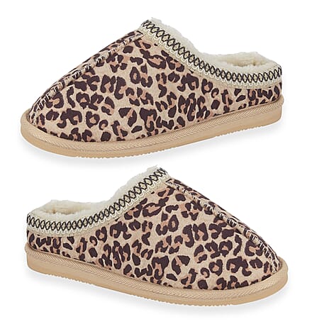 Jo - Joe Ladies KOALA Fleecy Lined Turkish Back Mule with Braiding Trim (Size 4) - Leopard