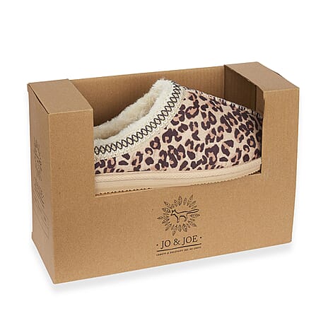 Jo - Joe Ladies KOALA Fleecy Lined Turkish Back Mule with Braiding Trim (Size 4) - Leopard