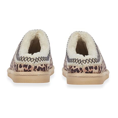 Jo - Joe Ladies KOALA Fleecy Lined Turkish Back Mule with Braiding Trim (Size 4) - Leopard