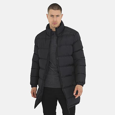 Brave Soul Mens Padded Longline Jacket (Size S) - Black
