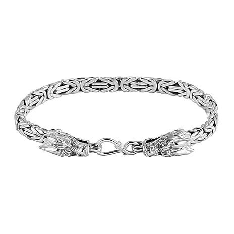 Royal Bali Sterling Silver Dragon Head Borobudur Bracelet (Size - 7.5), Silver Wt. 31.85 Gms.