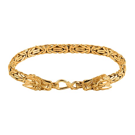 Royal Bali Collection - 22K Vermeil Yellow Gold Plated Sterling Silver Dragon Head Bracelet (Size - 7.5), Silver Wt. 31.95 Gms.