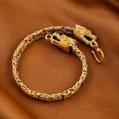 Royal Bali Collection - 22K Vermeil Yellow Gold Plated Sterling Silver Dragon Head Bracelet (Size - 7.5), Silver Wt. 31.95 Gms.