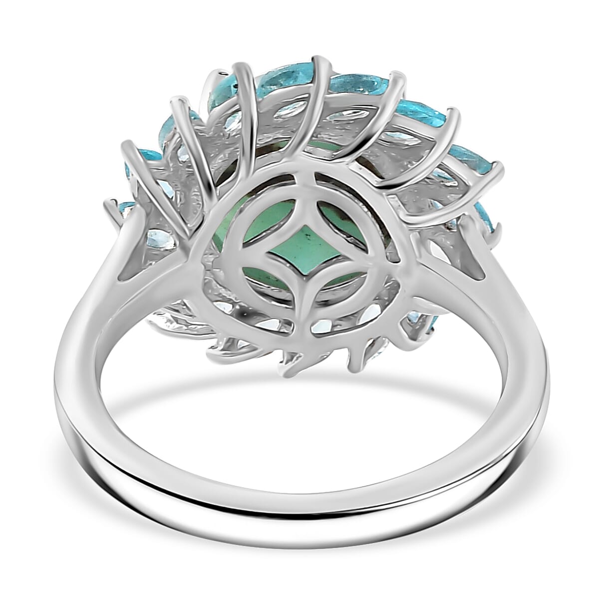 Natural Teal Green Larimar & Blue Apatite Ring in Rhodium Overlay Sterling Silver 6.07 Ct. Natural Teal Green Larimar & Blue Apatite Ring in Rhodium Overlay Sterling Silver 6.07 Ct.