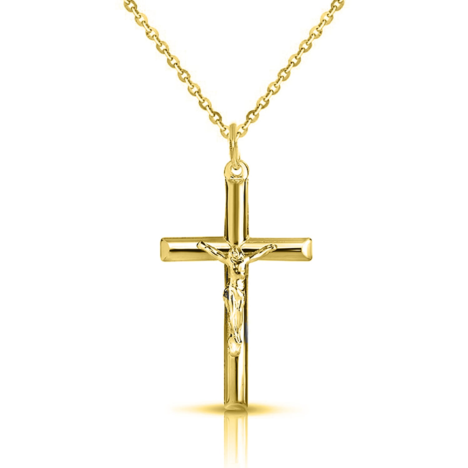 Gold Olay Sterling Silver Cross Pendant with Chain ( Size 18 )
