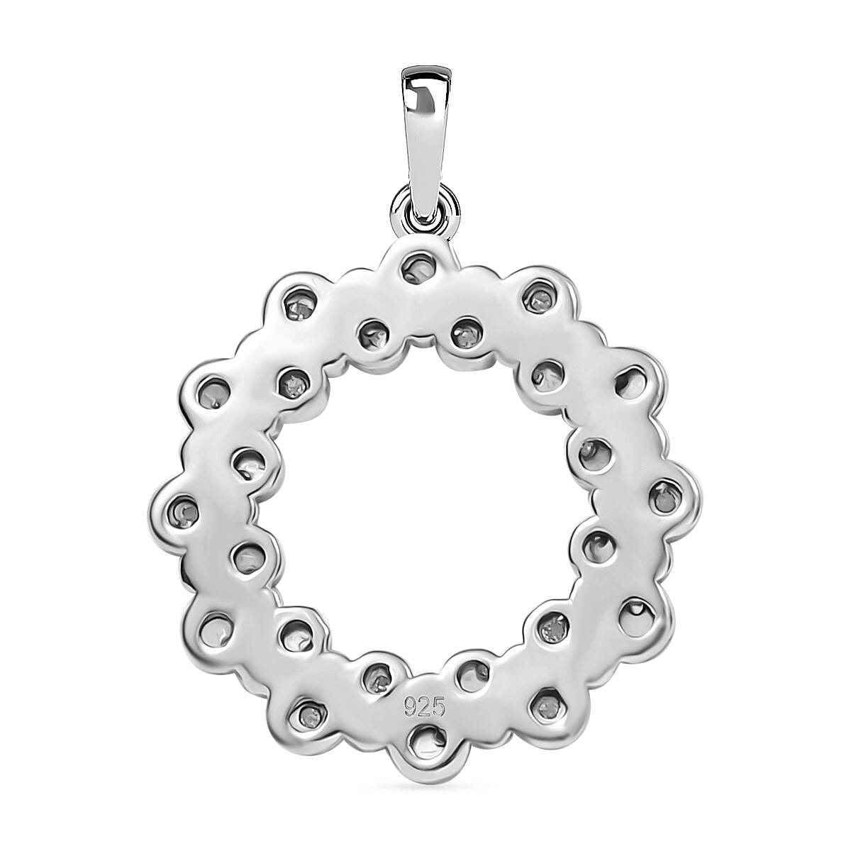 White Diamond Bubble Circle Pendant in Platinum Overlay Sterling Silver