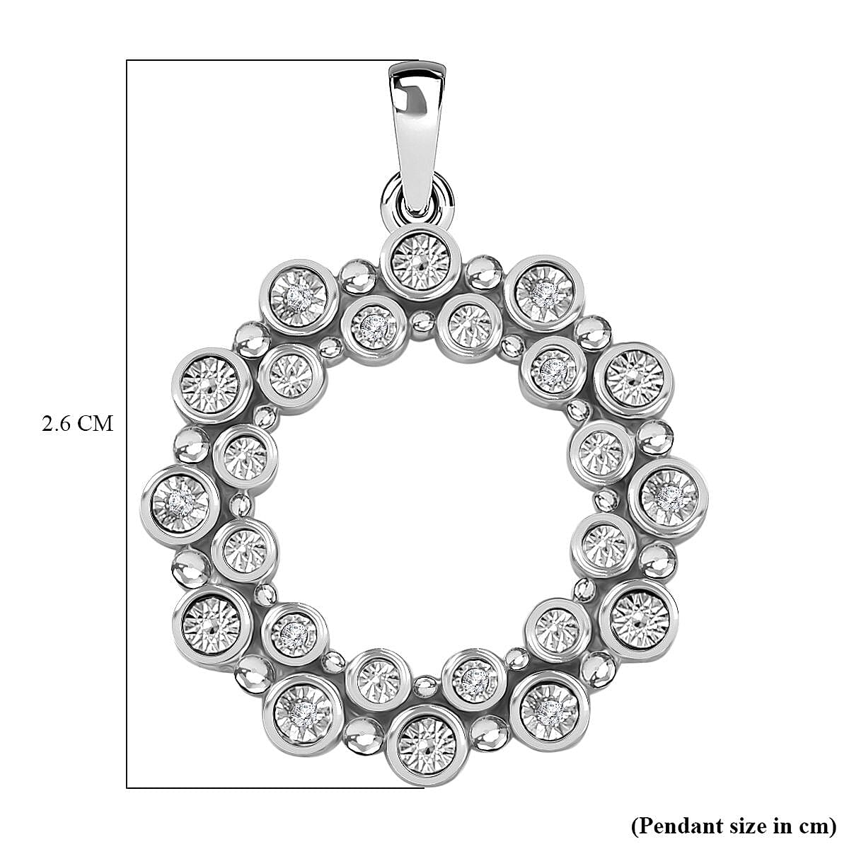 White Diamond Bubble Circle Pendant in Platinum Overlay Sterling Silver