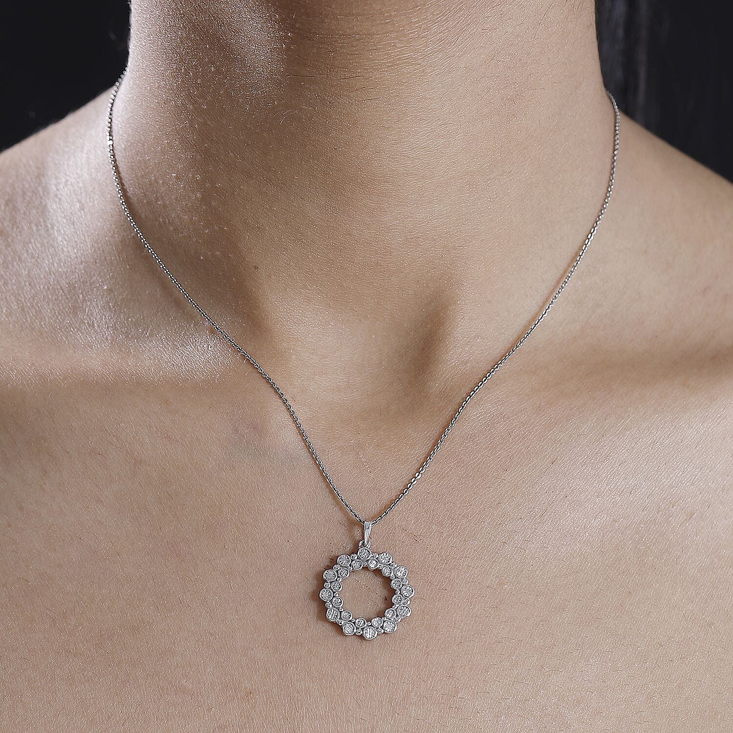 White Diamond Bubble Circle Pendant in Platinum Overlay Sterling Silver