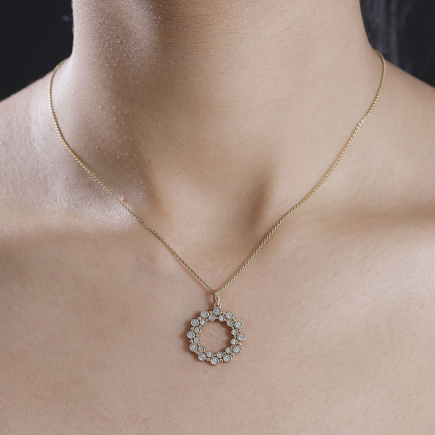 Designer Inspired Deal - Natural Diamond Bubble Pendent in Yellow Gold Overlay Sterling Silver