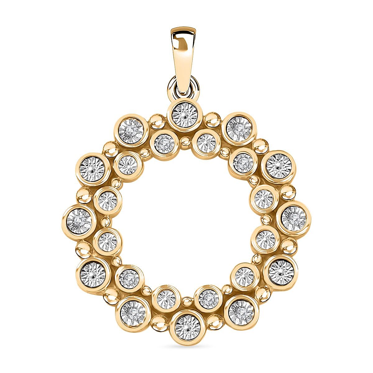 Designer Inspired Deal - Natural Diamond Bubble Pendent in Yellow Gold Overlay Sterling Silver