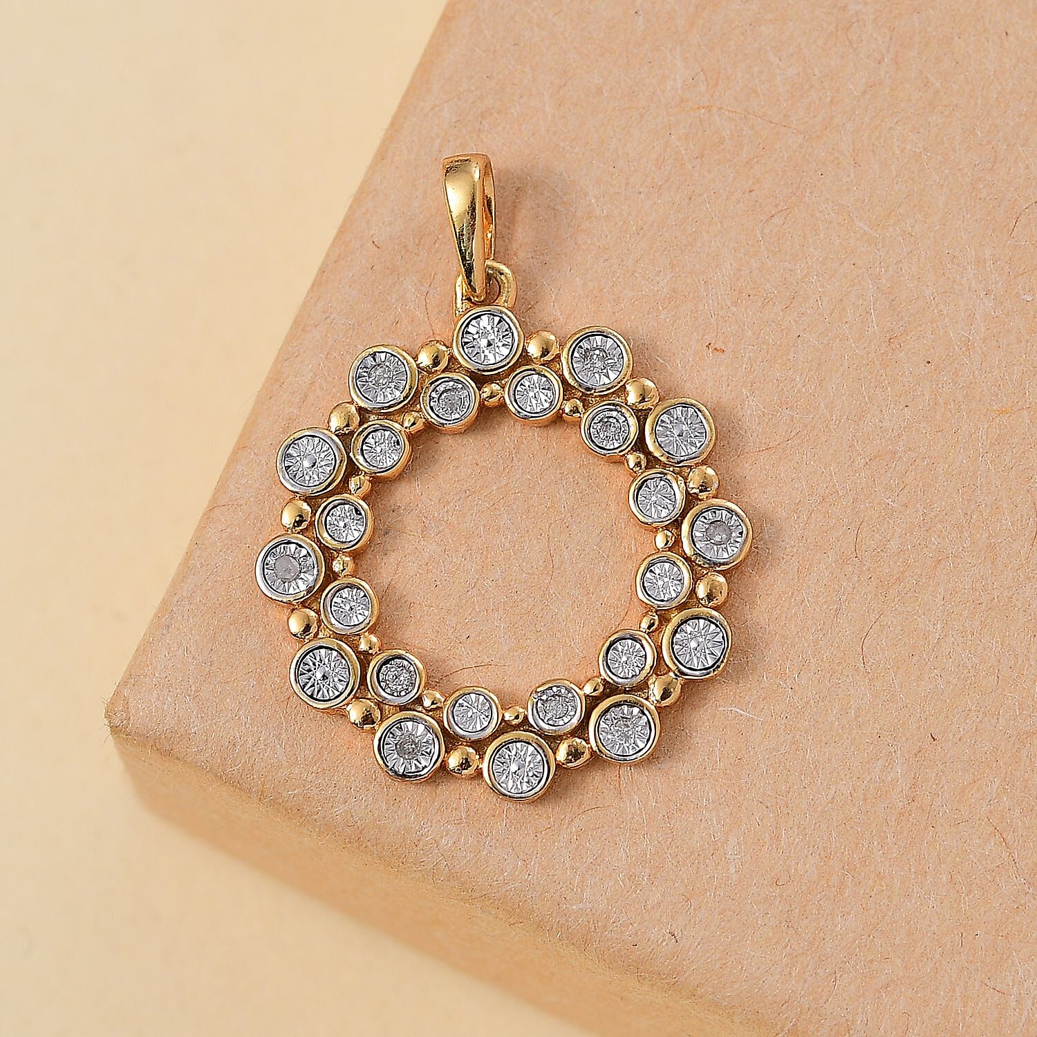 Designer Inspired Deal - Natural Diamond Bubble Pendent in Yellow Gold Overlay Sterling Silver