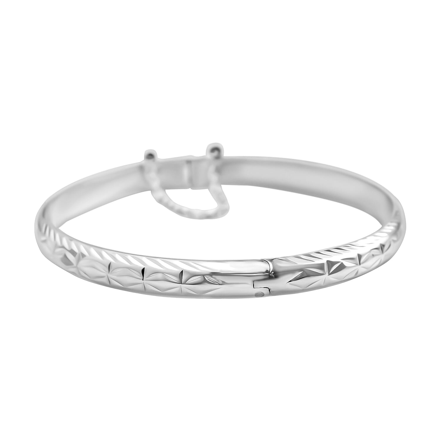 Rhodium Overlay Sterling Silver Bangle(Size -8),  Silver Wt. 8.5 Gms