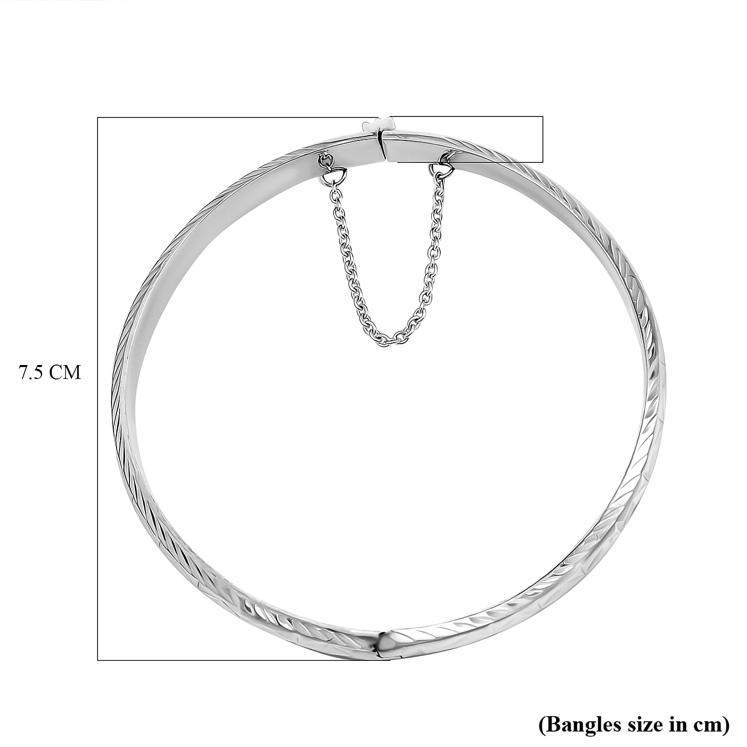 Rhodium Overlay Sterling Silver Bangle(Size -8),  Silver Wt. 8.5 Gms