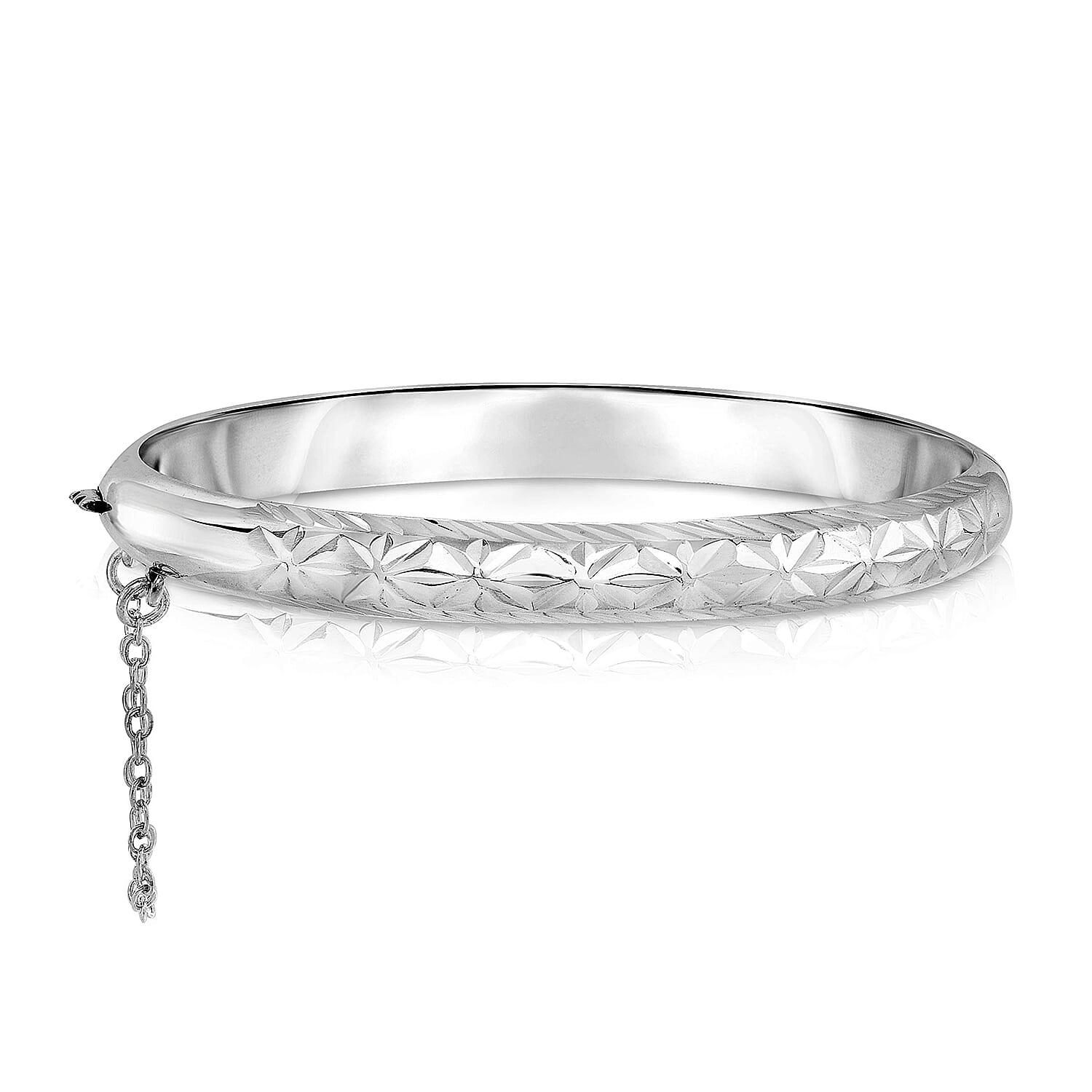 Rhodium Overlay Sterling Silver Bangle(Size -8),  Silver Wt. 8.5 Gms