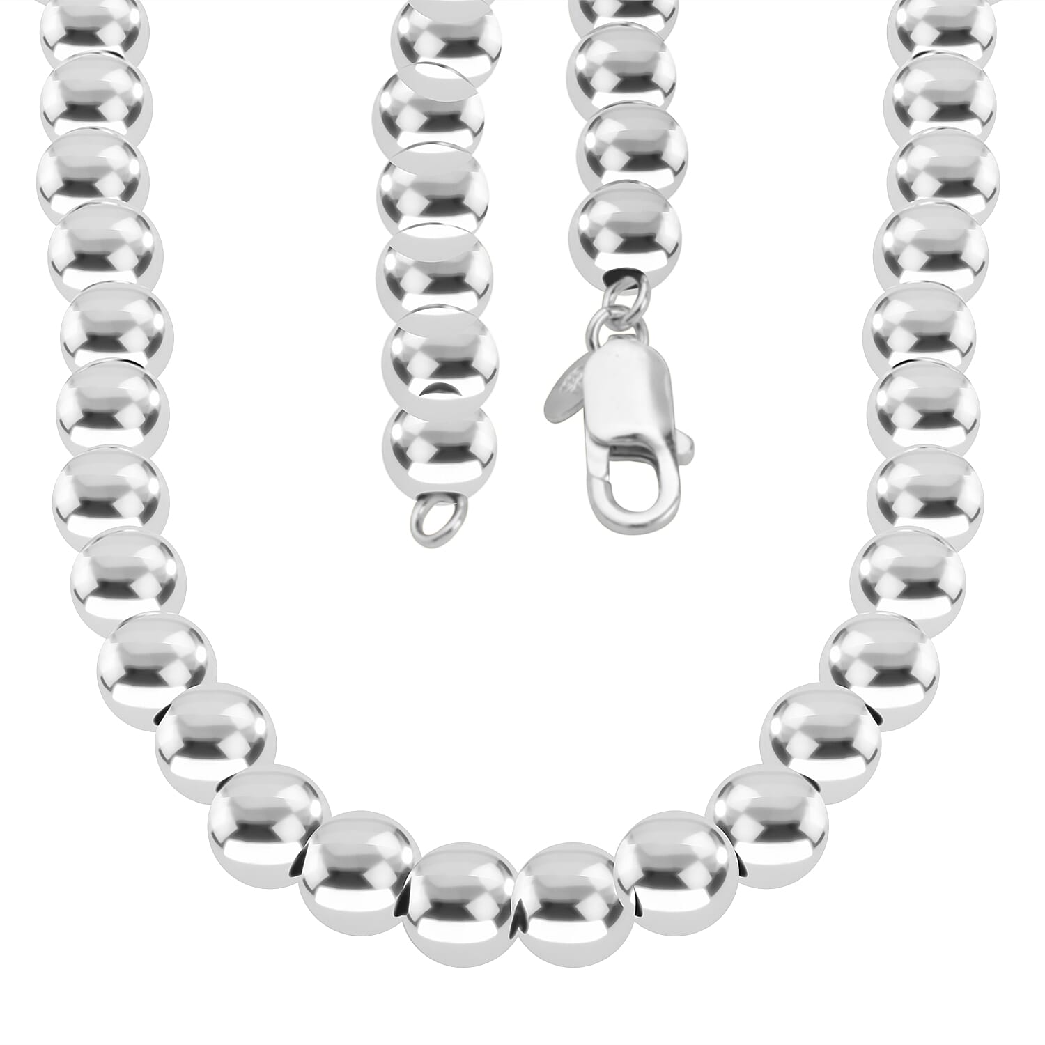 Designer Inspired - Sterling Silver Ball Necklace in Rhodium Overlay Sterling Silver (Size - 20),  Silver Wt. 40.5 Gms