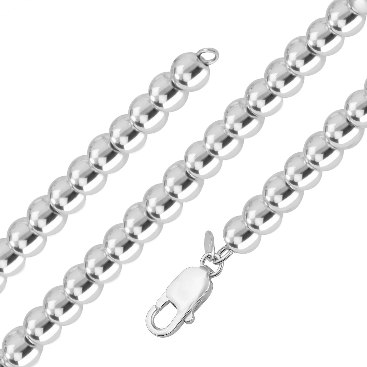 Designer Inspired - Sterling Silver Ball Necklace in Rhodium Overlay Sterling Silver (Size - 20),  Silver Wt. 40.5 Gms