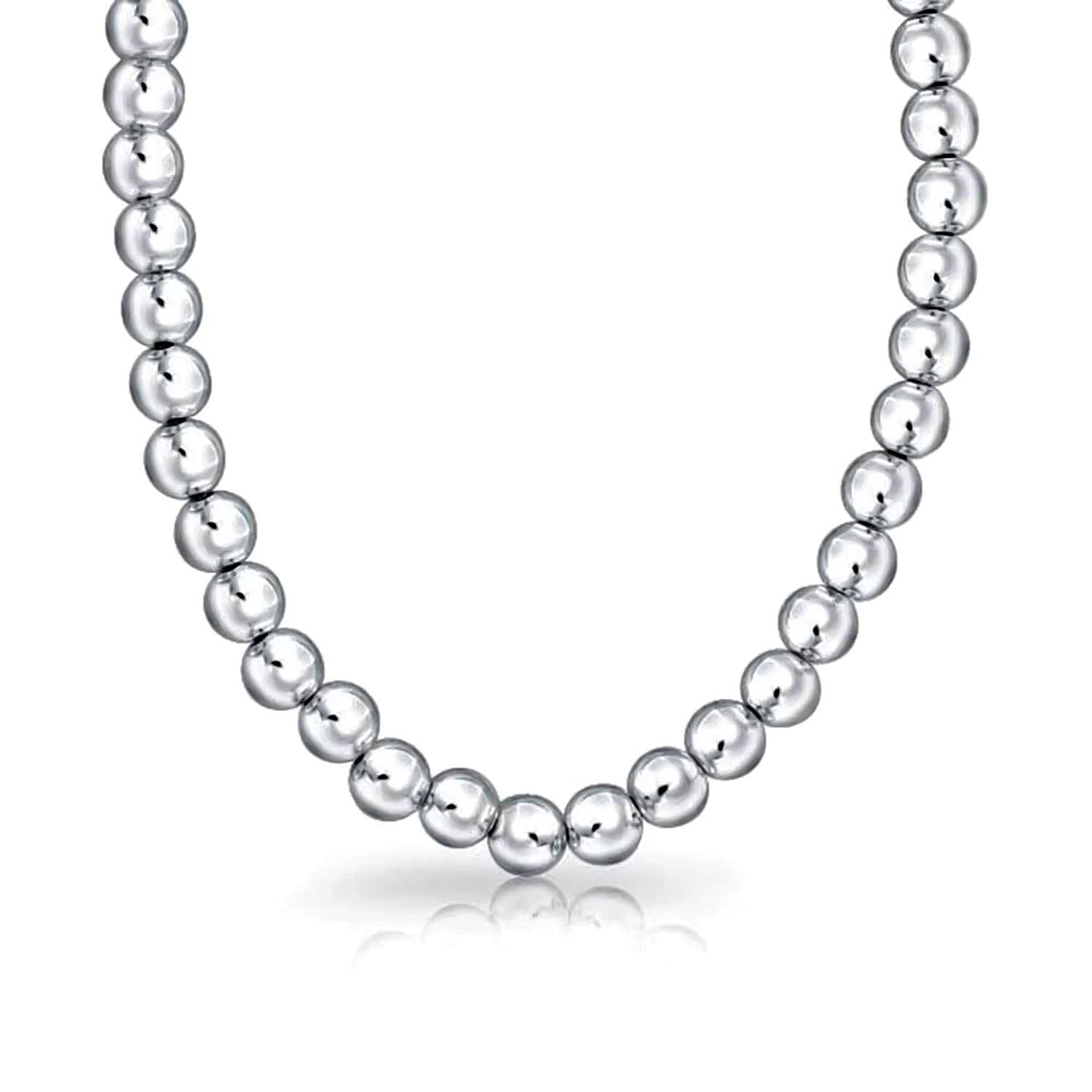 Designer Inspired - Sterling Silver Ball Necklace in Rhodium Overlay Sterling Silver (Size - 20),  Silver Wt. 40.5 Gms