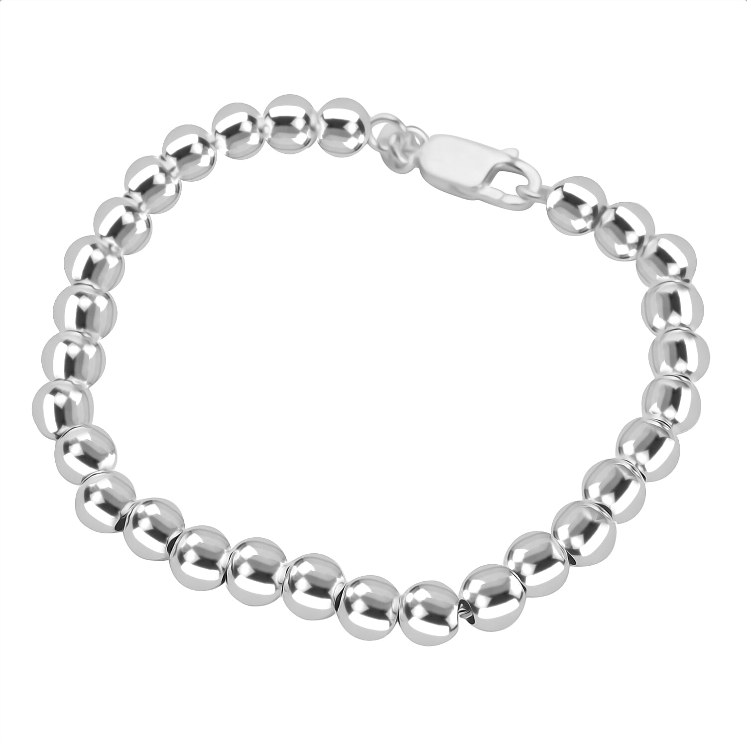 Designer Inspired - Sterling Silver Ball Bracelet in Rhodium Overlay Sterling Silver