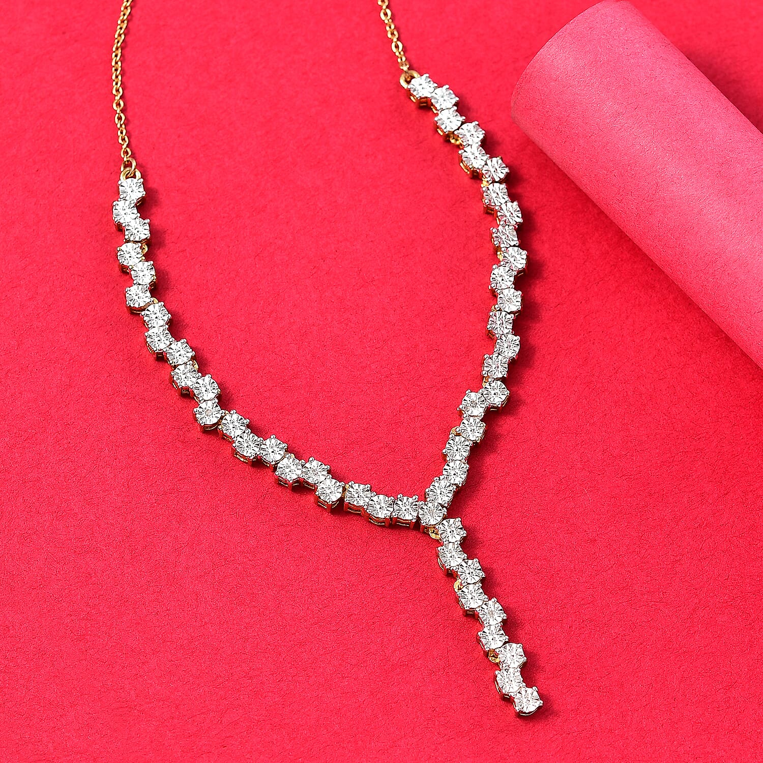 Designer Inspired Natural Diamond Necklace in Yellow (Size - 18) with Lobster Clasp