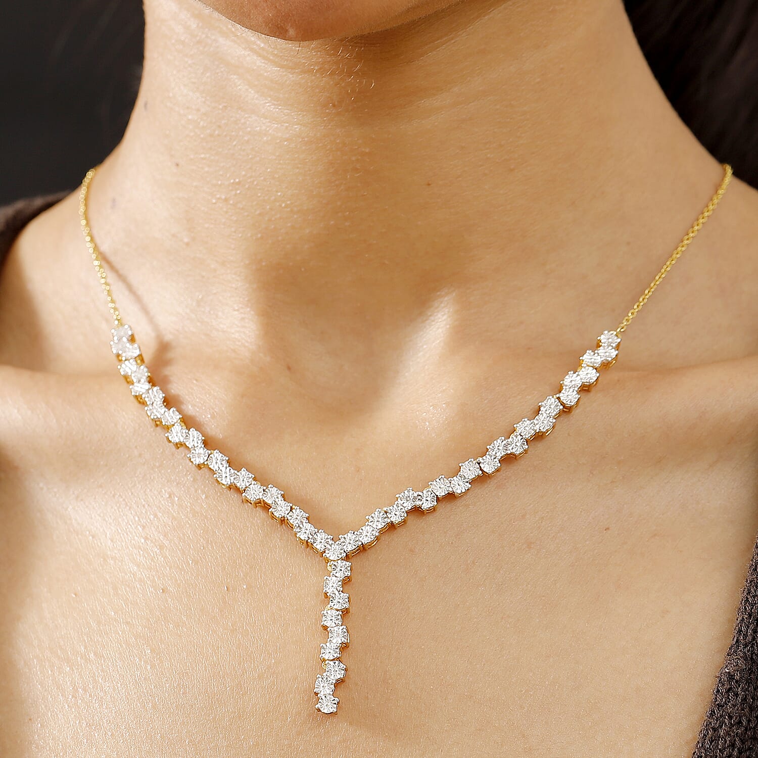 Designer Inspired Natural Diamond Necklace in Yellow (Size - 18) with Lobster Clasp