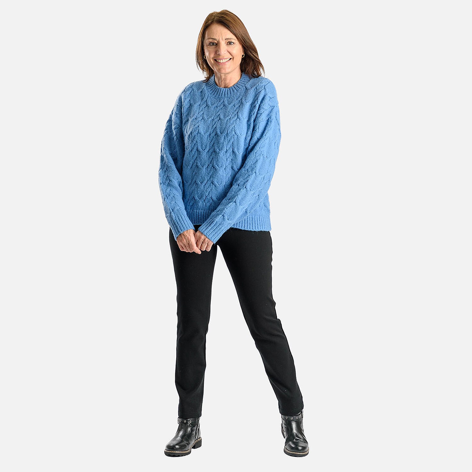 Cable Knit Acrylic Jumper (Size L) - Blue