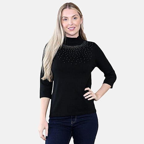 Anonymous Diamante Trim Jumper (Size L) - Black