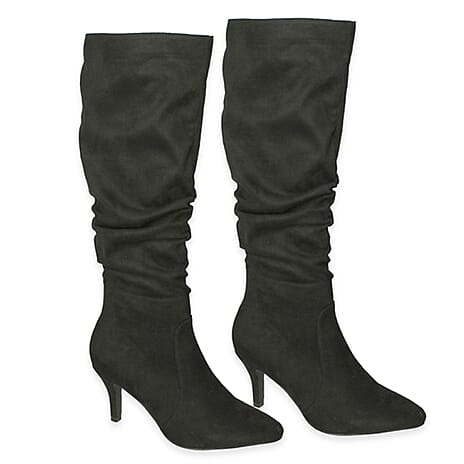 Ladies Knee High Microsuede Boots (Size 4) - Black