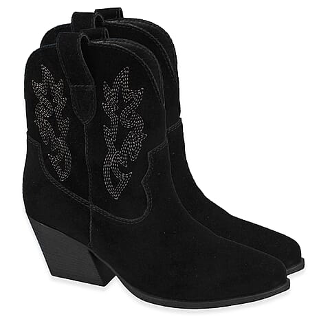 Ladies Suede Short Cowboy Boot (Size 5) - Black