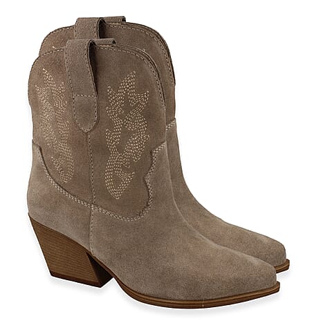 Ladies Suede Short Cowboy Boot (Size 3) - Stone