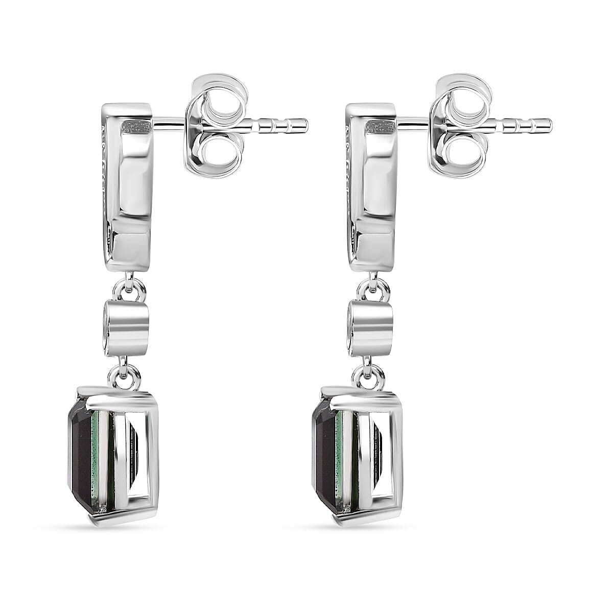 Alexandrite Triplet Quartz & White Zircon Earring with Push Back in Rhodium Overlay Sterling Silver 4.04 Ct.