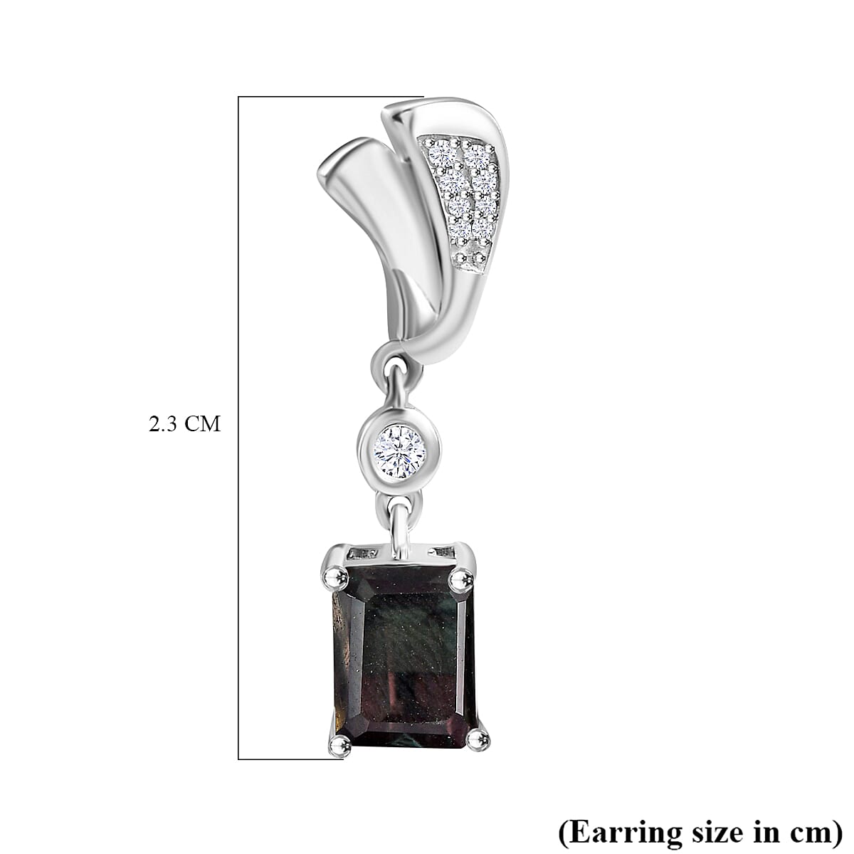 Alexandrite Triplet Quartz & White Zircon Earring with Push Back in Rhodium Overlay Sterling Silver 4.04 Ct.