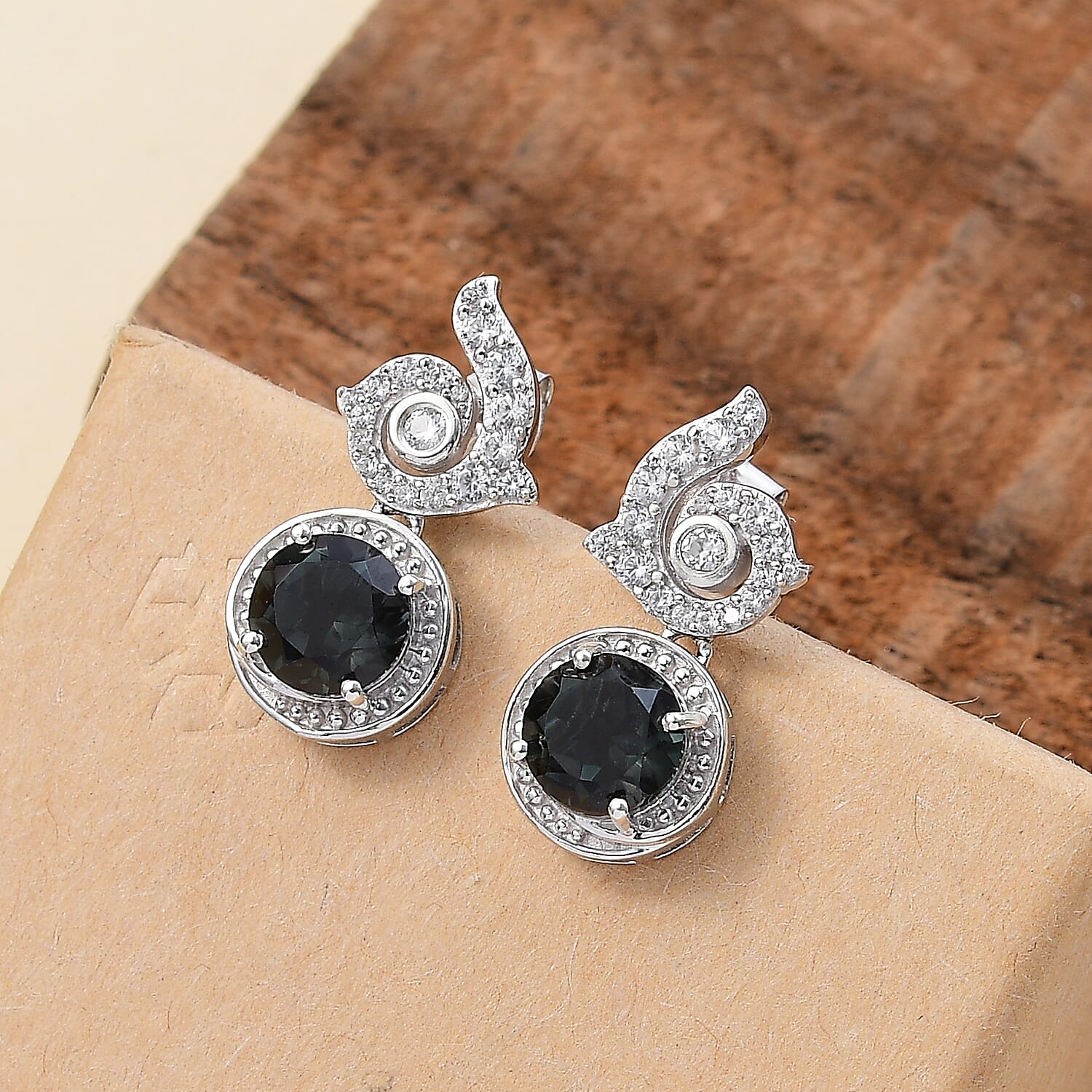 Alexandrite Triplet Quartz, White Zircon Solitaire Stud Push Post Earring in Rhodium Overlay Sterling Silver 5.23 Ct.