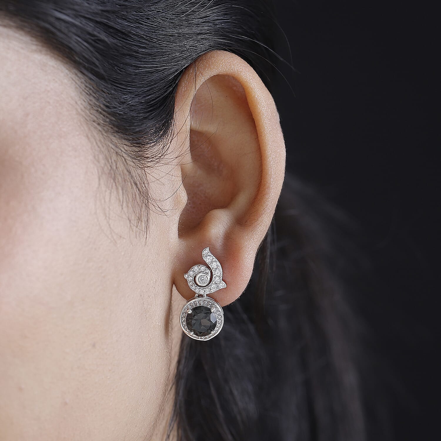 Alexandrite Triplet Quartz, White Zircon Solitaire Stud Push Post Earring in Rhodium Overlay Sterling Silver 5.23 Ct.