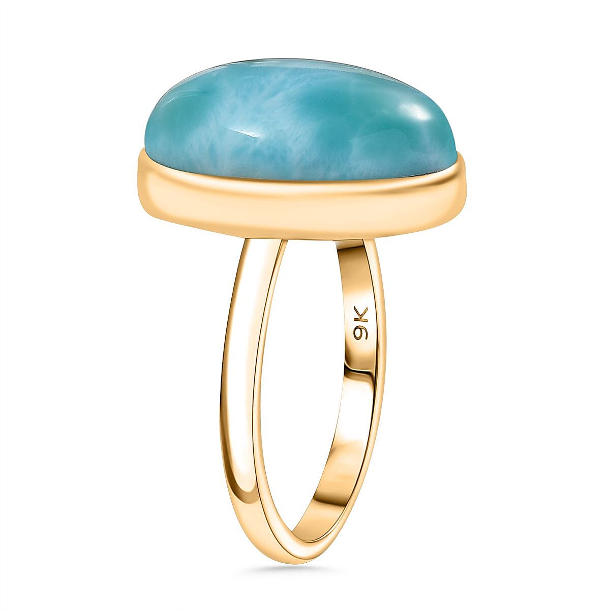 9K Yellow Gold AAA Natural Teal Green Larimar Solitaire Ring 11 Ct.