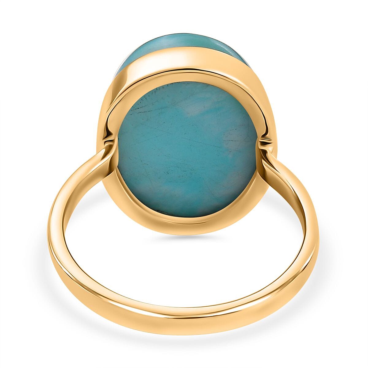 9K Yellow Gold AAA Natural Teal Green Larimar Solitaire Ring 11 Ct.