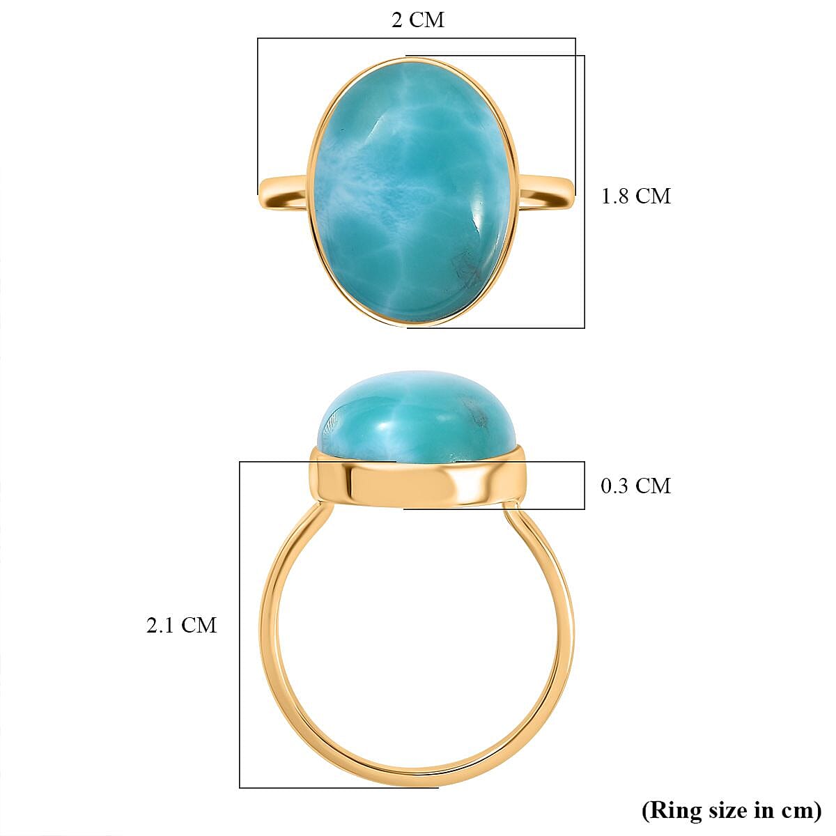 9K Yellow Gold AAA Natural Teal Green Larimar Solitaire Ring 11 Ct.