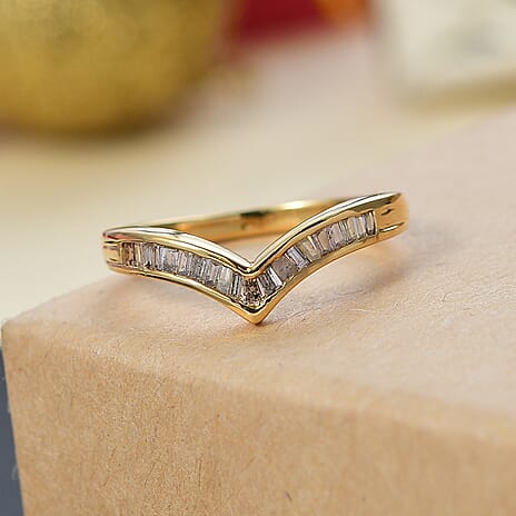 Biggest Close out - Natural Champagne Diamond Wishbone Ring in 18K Vermeil Yellow Gold Sterling Silver 0.25 Cts