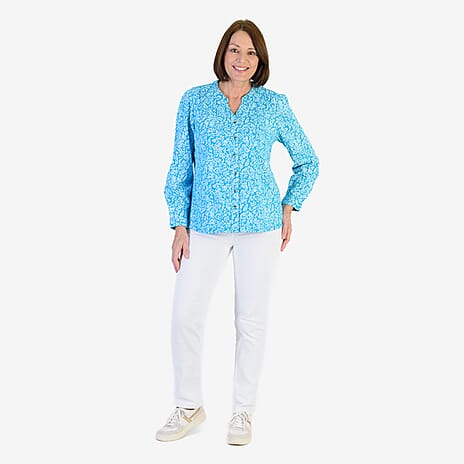 Mudflower 100% Cotton Leaf Printed Shirt (Size 20) - Blue