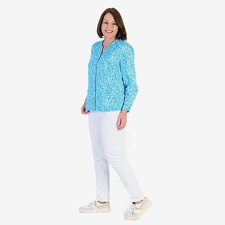 Mudflower 100% Cotton Leaf Printed Shirt (Size 20) - Blue