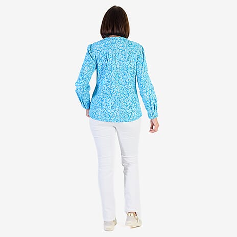 Mudflower 100% Cotton Leaf Printed Shirt (Size 20) - Blue