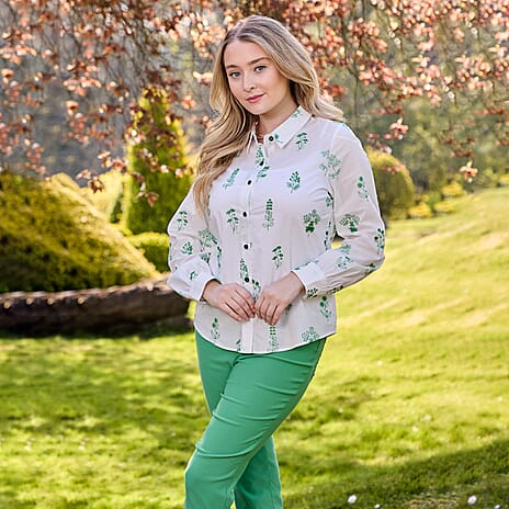 Mudflower Green Floral Embroidered Long Sleeve Shirt (Size 12)