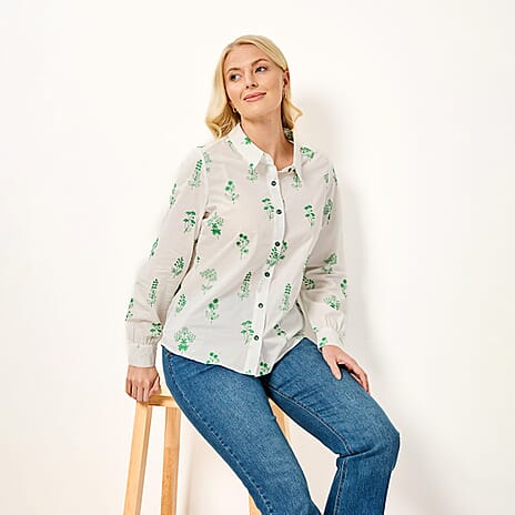 Mudflower Green Floral Embroidered Long Sleeve Shirt (Size 12)
