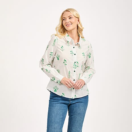 Mudflower Green Floral Embroidered Long Sleeve Shirt (Size 14)