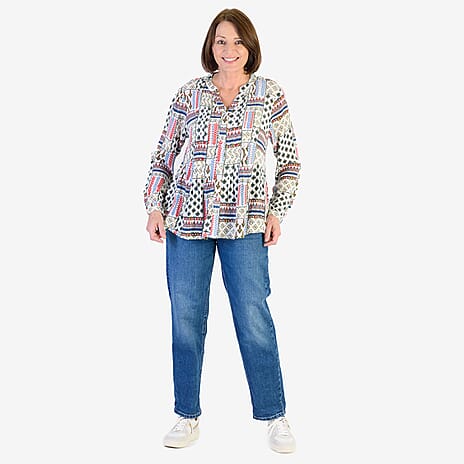 Mudflower 100% Viscose Pinktuck Printed Shirt (Size 12) - Red