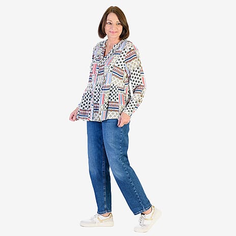 Mudflower 100% Viscose Pinktuck Printed Shirt (Size 12) - Red