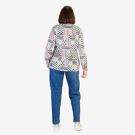 Mudflower 100% Viscose Pinktuck Printed Shirt (Size 12) - Red