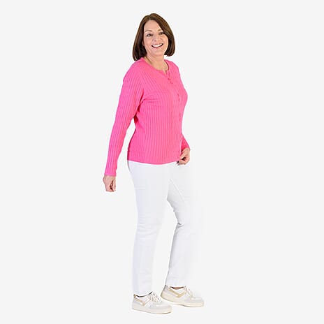 Mudflower Allover Cable Button Cardigan (Size 12) - Hot Pink